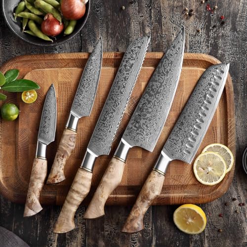 Damascus Kitchen Knives Set