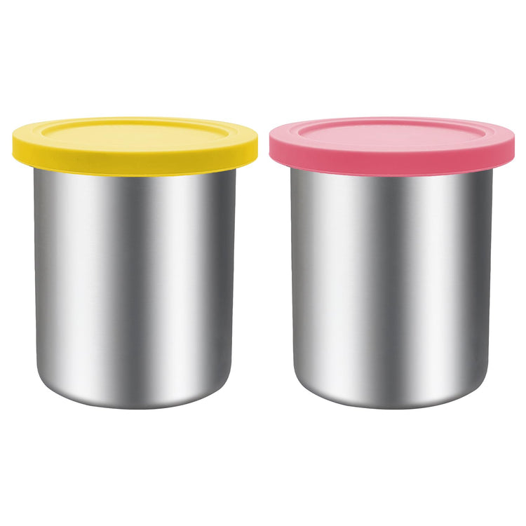 Stainless Steel Pint Containers & Lids Compatible with Ninja Creami ice Cream Maker NC500 (2 Count)