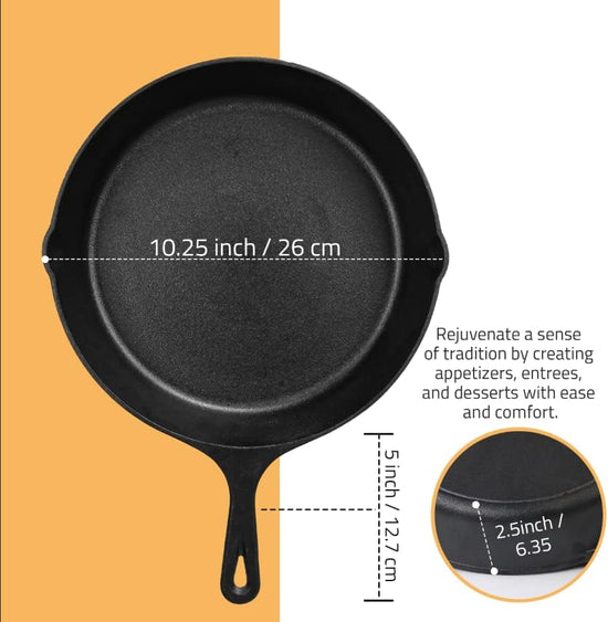Utopia Kitchen Cast Iron Frying Pan 10.25 Inch, Cast Iron Chefs Pan, Pre Seasoned Skillet, Safe Grill Cookware for Indoor & Outdoor Use, Black - Nestoria