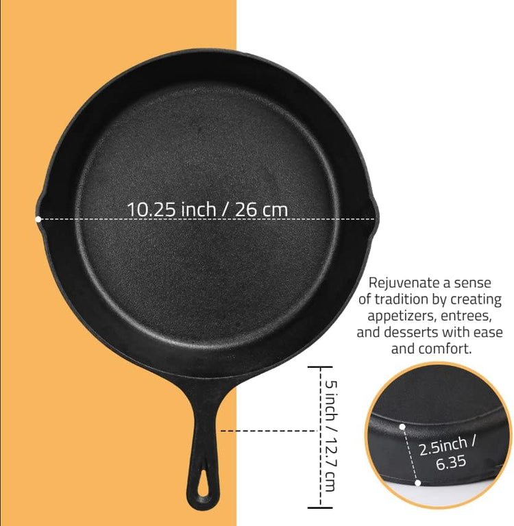 Utopia Kitchen Cast Iron Frying Pan 10.25 Inch, Cast Iron Chefs Pan, Pre Seasoned Skillet, Safe Grill Cookware for Indoor & Outdoor Use, Black - Nestoria