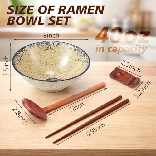 40oz Ceramic Japanese Ramen Bowls Set of 4 (Vintage Style)