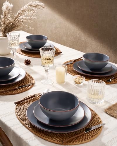 Venus Stoneware Dinnerware Sets with Pasta Bowls (Charcoal / Serves 4 (16pc w/ Pasta Bowl))