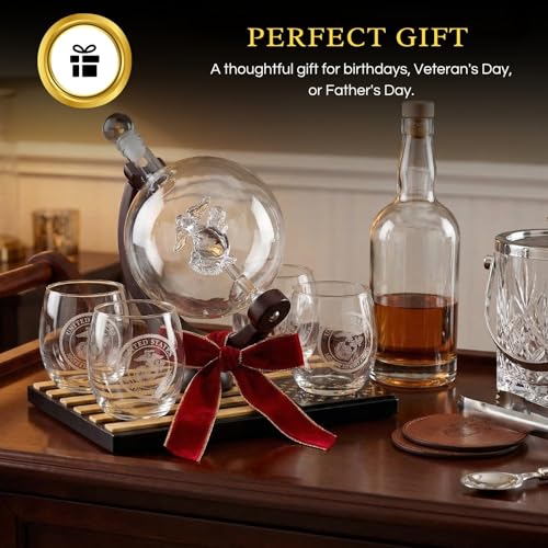 U.S. Marine Globe Whiskey Decanter Set with 4 Liquor Glasses