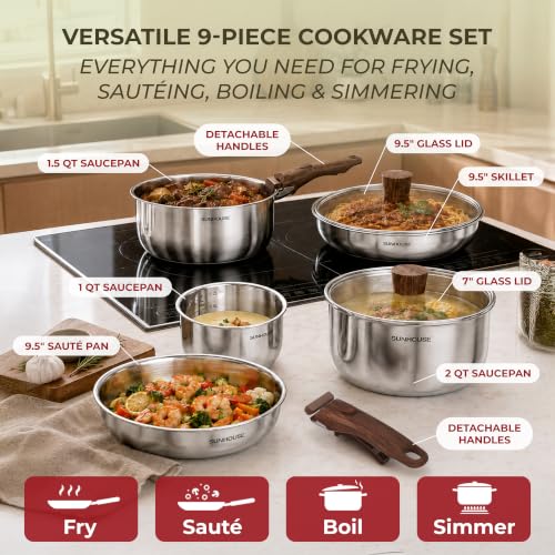 9pcs 3 Ply Clad Stainless Steel Cookware Set w (9 Count)
