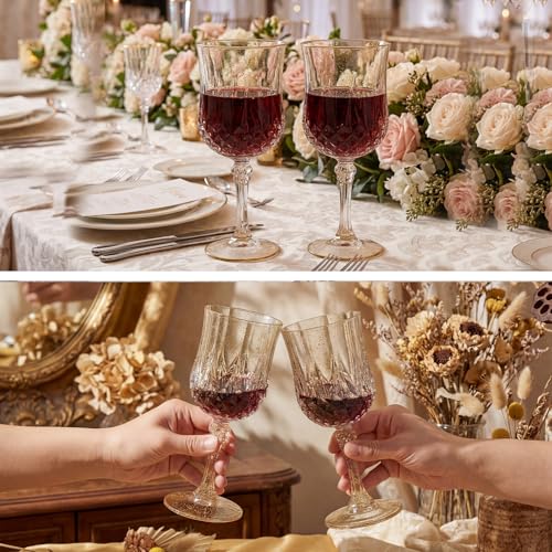 48 Pcs 7oz Plastic Vintage Wine Glasses Drinking Goblets Unbreakable Crystal Water Glassware Reusable Diamond Champagne Flutes Cups for Wedding Banquet Birthday Party Supplies (48 Count)