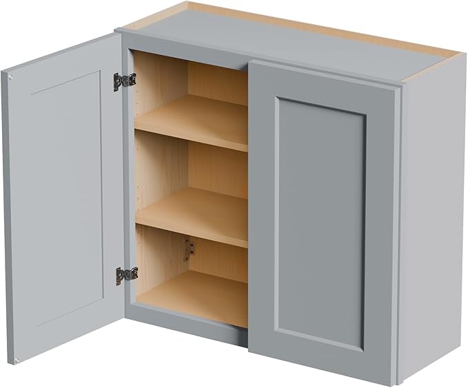 33 Inch Laundry Room Cabinets Wall Mounted, Solid Wood Over The Toilet Storage Cabinet, Bathroom Organizer Cabinets with 2 Door & Shelves, Easy to Assemble for Kitchen, Garage - Dark Gray