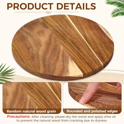 6 Pack 10" Acacia Wooden Round Cutting Boards Bulk 0.6 Inch Thick Round Charcuterie Board Smooth Surface Multipurpose Chopping Serving Tray for Pizza Fruit Vegetables Bread (6 Count)