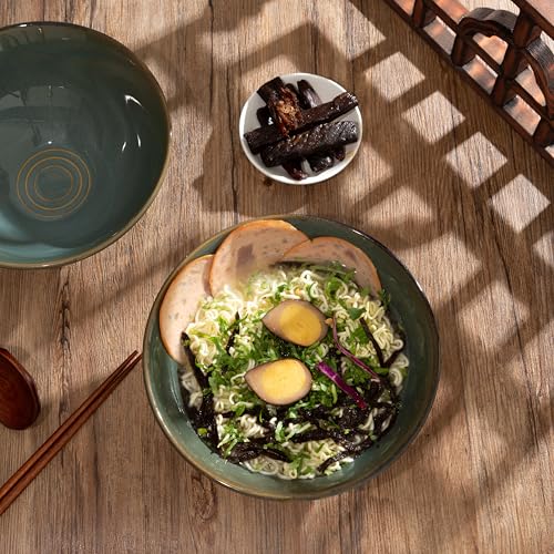 8 Inch Ceramic Ramen Bowl Set of 2 (Dark Teal)