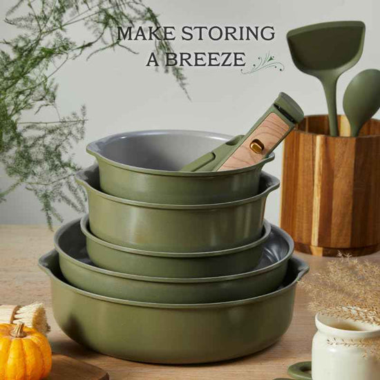 18 Pcs Ceramic Cookware Set Detachable Handle