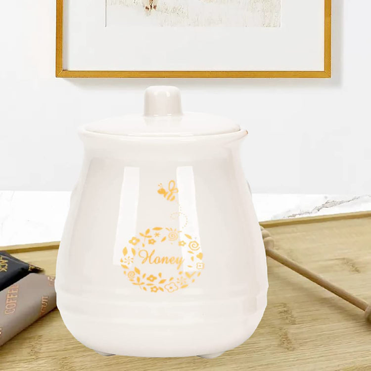 Ceramic Honey Jar with Wooden Honey Dipper