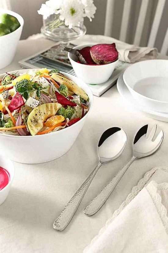Hammered Serving Utensil Set, 18/10 Stainless Steel Serving Spoons, Salad Servers, Butter Knives, Mirror Finish, Dishwasher Safe, Elegant and Durable (10-Piece Serving Set, Fidenza Hammered)