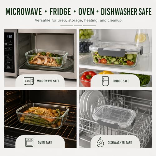 5 Pack 36oz Borosilicate Glass Food Storage Containers Set with Lids (gray)