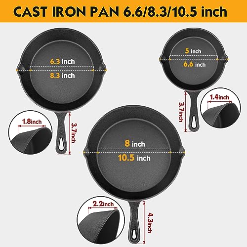 Cast Iron Skillet Set 3 Piece 6 8 10 Inch Pre (6.8.10)