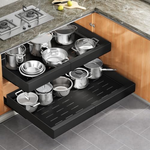 2 Pack Pull out Cabinet Organizer (Black / 17"D×18"-30"W(2 Pack))