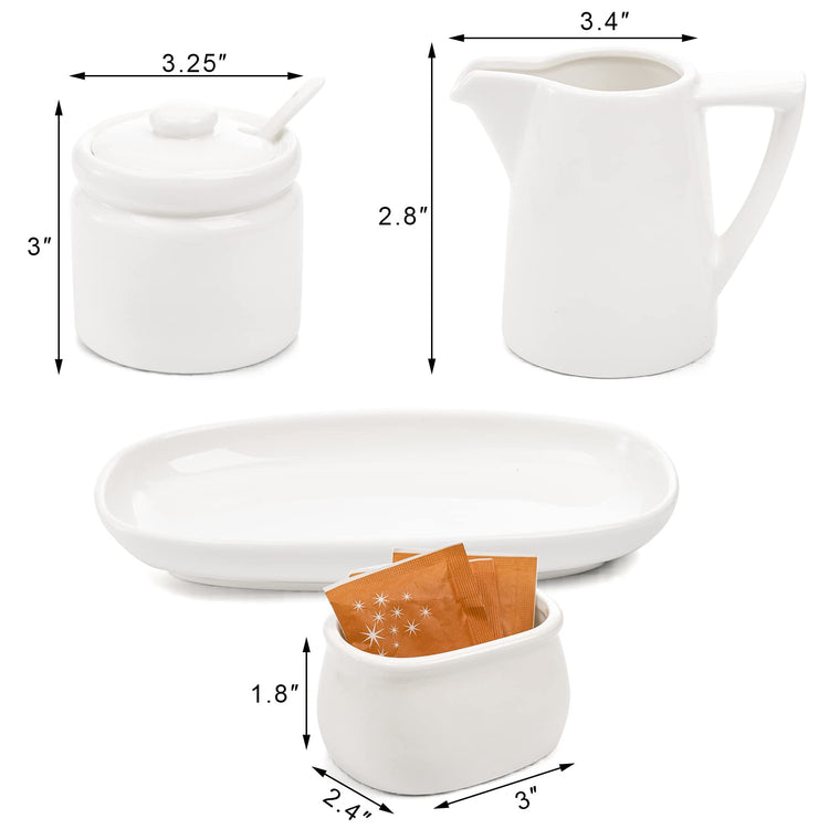 Set of 4 Porcelain Creamer and Sugar Set with Saucer