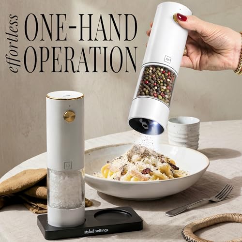 Rechargeable White Electric Salt and Pepper Grinder Set (White)