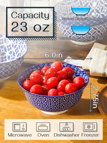 Cereal Bowls Set of 6 (Vintage Blue / 23 OZ)