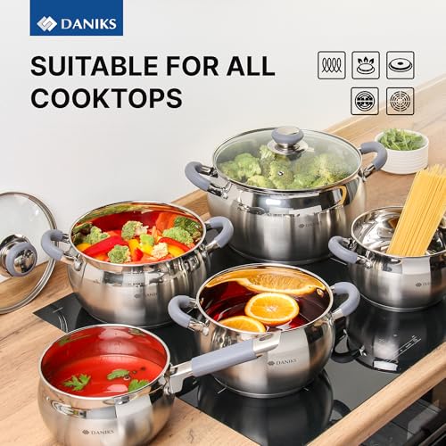 Modern 11 Piece Stainless Steel Cookware Set with Glass Lids (11 Count)