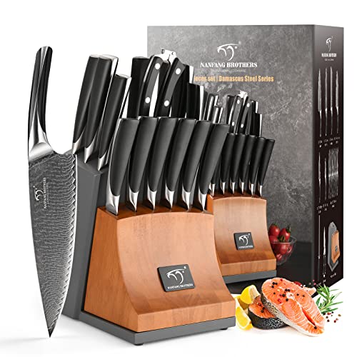 15 Pc Damascus Knife Set VG10 Steel Block (15 Count)