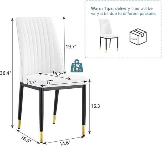Modern Dining Chairs Set - 8 White PU Leather Armless Chairs with Metal Legs for Dinner Room, Office, Waiting Room