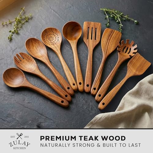 9 Piece Teak Wood Cooking Utensil Set (9 Piece)