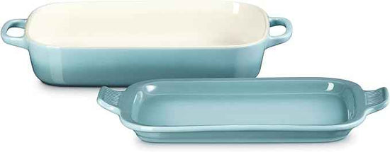 Le Creuset Stoneware Rectangular Dish with Platter Lid, 3 qt., Sea Salt