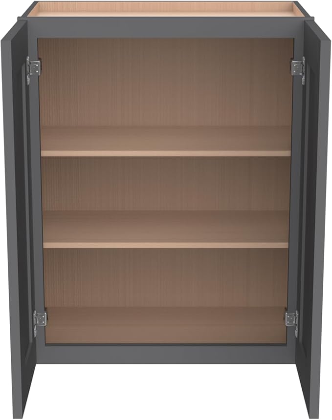Wall-Mounted Cabinet – Solid Wood Shaker Style Medicine Cabinet with Adjustable Shelves & Soft-Close Doors for Bathroom, Kitchen, and Office Storage (Pebble Gray, 27" W x 12" D x 30" H)