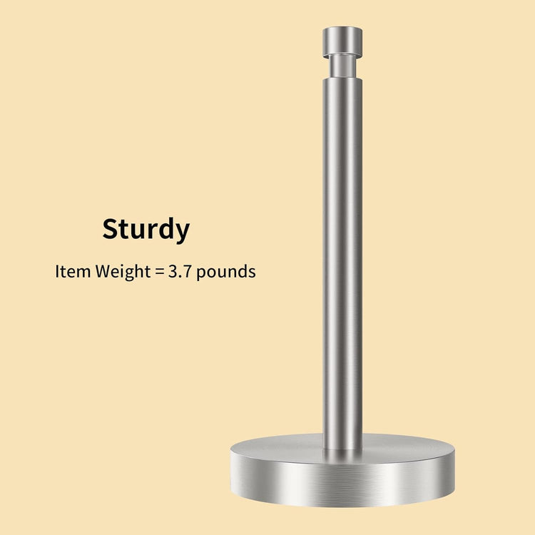Paper Towel Holder Countertop, Black Paper Towel Holder with Weighted Base Non Slip, Standing Paper Towel Roll Holder for Kitchen Bathroom, Easy One-Handed Operation, Stainles Steel (Brushed Nickel)