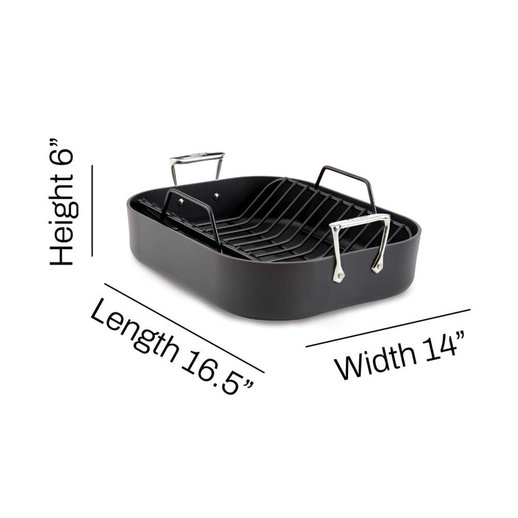 HA1 Hard Anodized Nonstick Roaster and Nonstick Rack 13x16 Inch Oven Broiler Safe 500F Roaster Pan