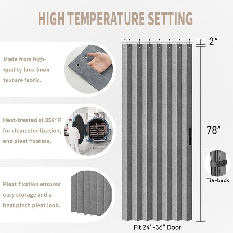 Vatge Closet Curtain for Open Closet, Pleated Folding Curtains for Doorway, Privacy Room Divider for Separation,1 Panel with Tieback, W39 x L78, Grey
