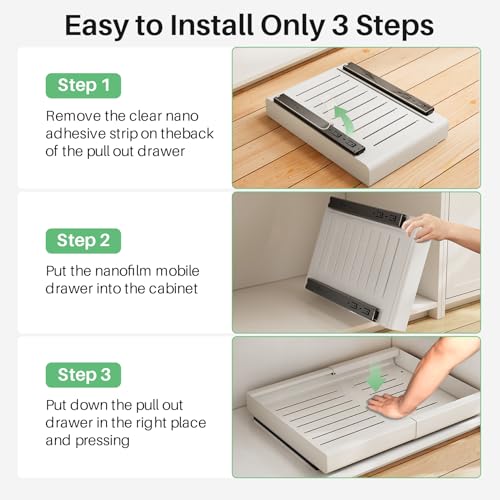 Pull out Cabinet Organizer (White / 17"D×9"-14"W(2 Pack))