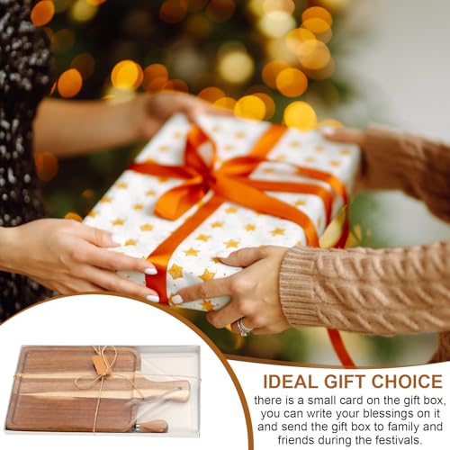 16set Acacia Wood Charcuterie Board with Knife Wooden Serving Tray with Groove Acacia Wood Cutting Board with Card and Gift Box for Wedding Baby Shower Housewarming Gift (16 Count)