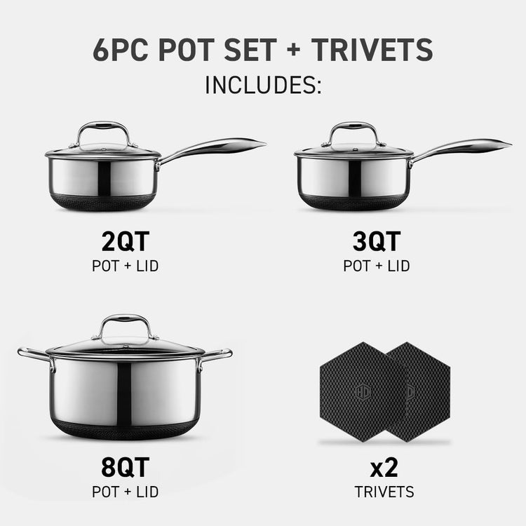Hybrid Nonstick 6 Pc Pot Set & Trivets