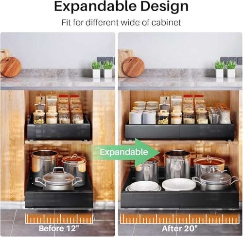 2 Pack Pull out Cabinet Organizer (Black / 21"D×12"-20"W(2 Pack))