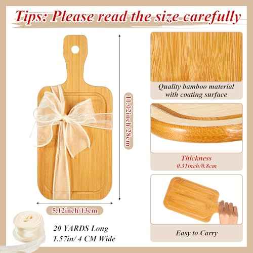 20 Pcs Mini Charcuterie Boards Bulk Small 11" x 5.12" Bamboo Cutting Board with Handle Wooden Blanks Chopping Customized Serving Tray for DIY Laser Engraving Wedding Housewarming Gift Guests (20 Count)