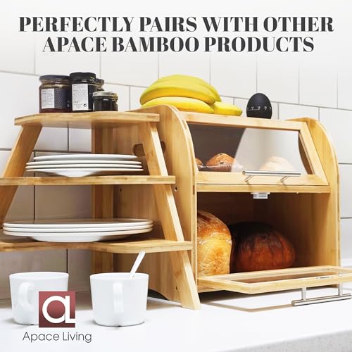Arise Bamboo Wooden Bread Box for Kitchen Countertop (Natural)