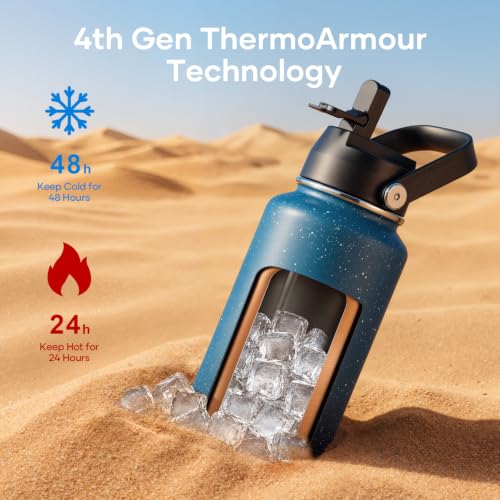 40 oz Insulated Water Bottle with Paracord Handle & Straw Spout Lids (40 Ounces / Starry Indigo)