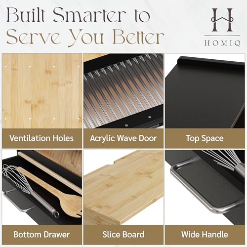 Bread Box for Kitchen Countertop (Black)