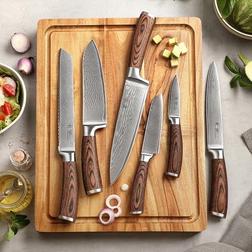 EDIB 6 Pcs Damascus Kitchen Knife Set with Magnetic Block
