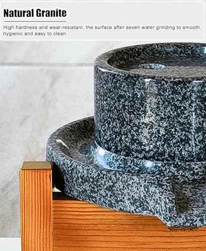 Natural Granite Stone Grinder - Hand Mill for Wheat, Nutmeg, Beans & SES - Dry/Wet Pulverizer with Wooden e - tial Classic Kitchen Tool