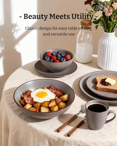 Venus Stoneware Dinnerware Sets with Pasta Bowls (Dark Gray / Serves 4 (16pc w/ Pasta Bowl))