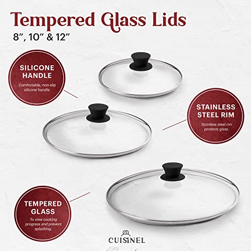Cast Iron Skillets Set + Glass Lids (8"+10"+12")