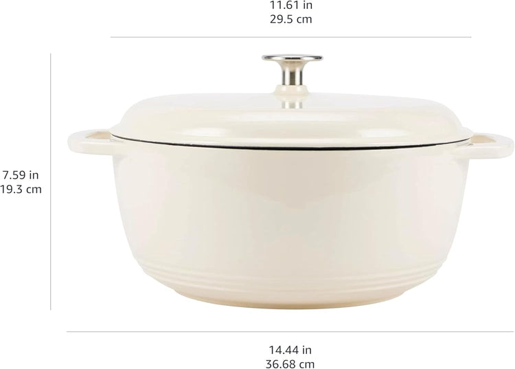 Amazon Basics Cast Iron Dutch Oven Pot with Lid, Enameled, Round, Dual Handles, Heavy-Duty, Large, 7.3-Quart, White - Nestoria