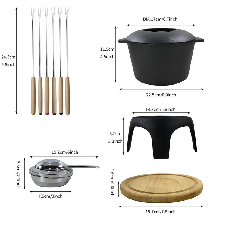 Traditional Fondue Set Matte black enameled cast iron fondue for Taditional swiss fondue 12 pcs fondue pot. for Meat