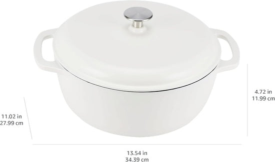 Amazon Basics Cast Iron Dutch Oven Pot with Lid, Enameled, Round, Dual Handles, Heavy-Duty, Medium, 6-Quart, Matte White - Nestoria