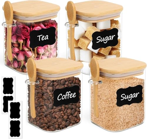 Glass Container with Spoon & Lid 0.8 Qt (0.8 qt x 4 - With Spoon)