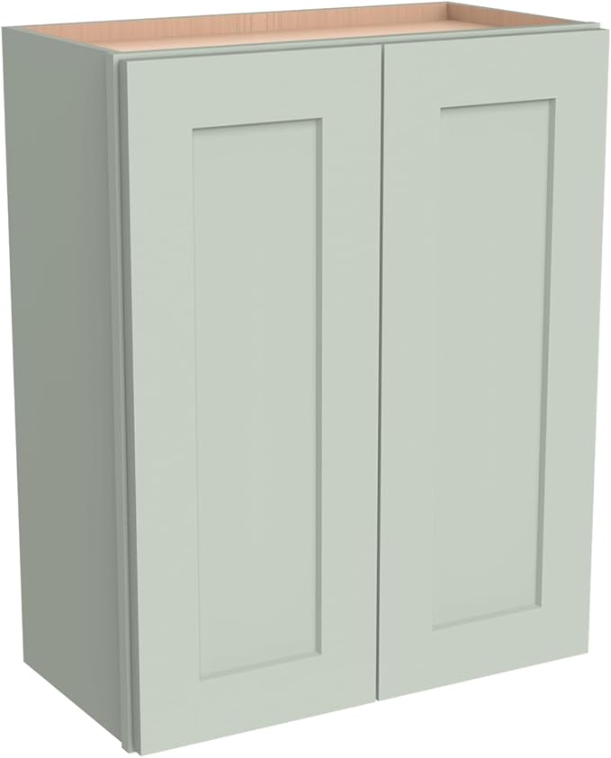 Wall-Mounted Cabinet – Solid Wood Shaker Style Medicine Cabinet with Adjustable Shelves & Soft-Close Doors for Bathroom, Kitchen, and Office Storage (Jade Green, 30" W x 12" D x 30" H)