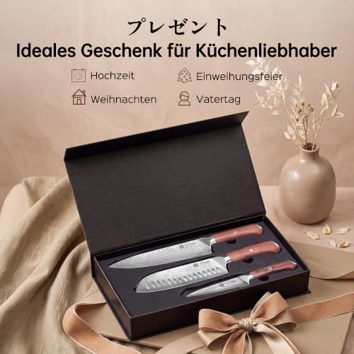 3 PCS Japanese Kitchen Knife Set with Full Tang Rosewood Handle (3 Count)