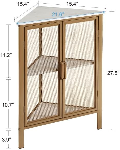 VECELO Corner Cabinet/Table, 3-Tier Display Shelves with Protection Door, Metal Frame Storage Shelf Organizer for Small Space, Living Room, Kitchen, Bathroom