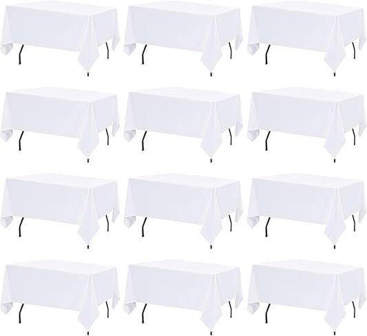 12 Pack White Table Cloth Rectangle Table Cloths for 6 Foot Rectangle Tables 60 X 102 Inch Washable Polyester Table Covers, Reusable & Wrinkle Resistant for Weddings, Parties, Events, and Everyday Use